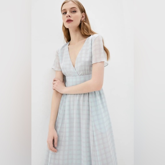 NWT EMPORIO ARMANI V-Neck Check Print Chiffon Dress Sz 42 (US 6) - Picture 2 of 16